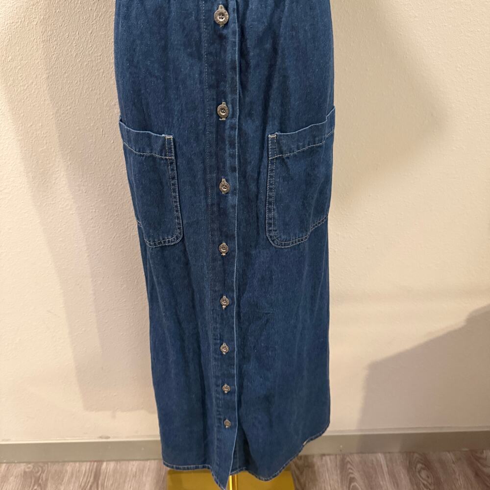 Vintage Erika Co Embroidered Chambray Denim Midi Dress 1X Cotton Cottage Modest - Picture 7 of 12